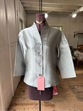 Peter Cohen Women's Silver Silk Structured Button-Front Jacket